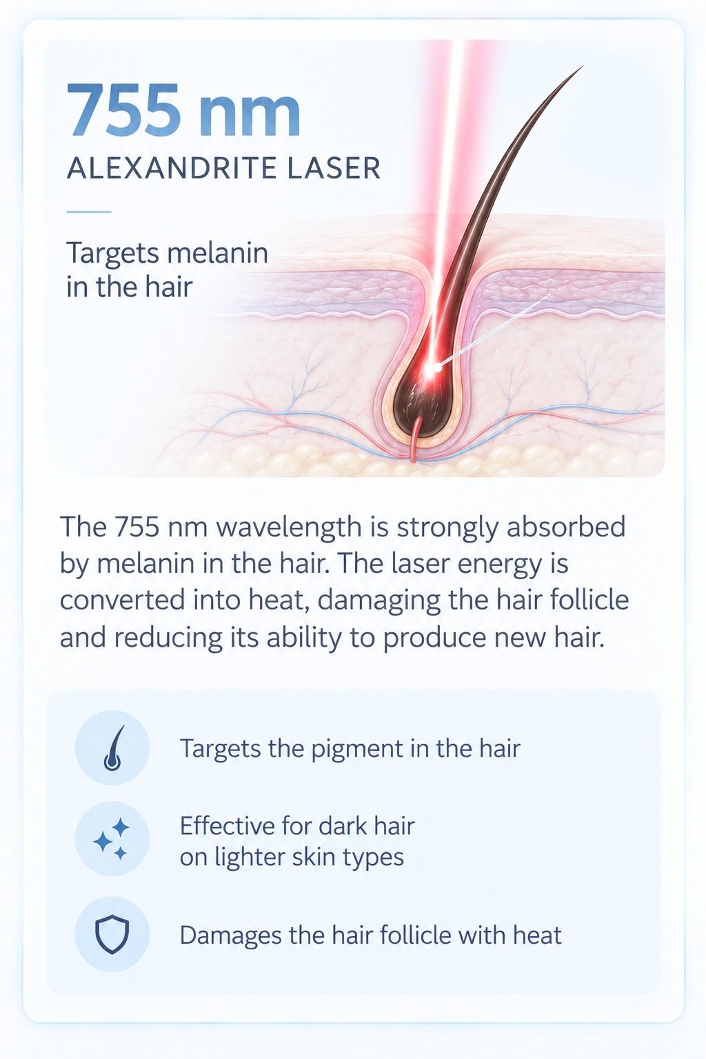 Alexandrite laser being used for professional laser hair removal treatment on a patient with a light skin tone.